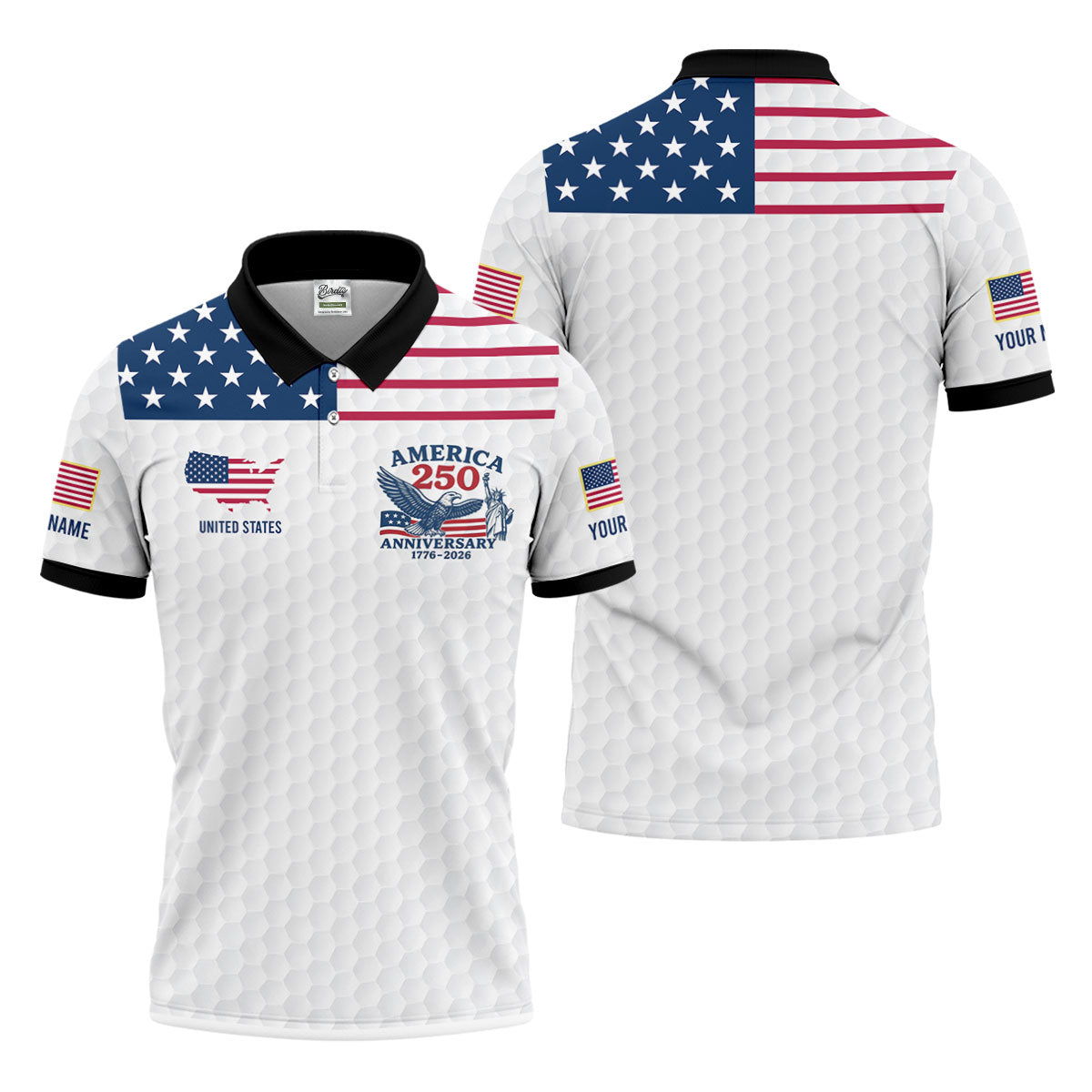 America 250 Anniversary 1776-2026 Golf Ball Pattern Patriotic Golf Shirt, Golf Tops For Men, Golf Shirts For Men