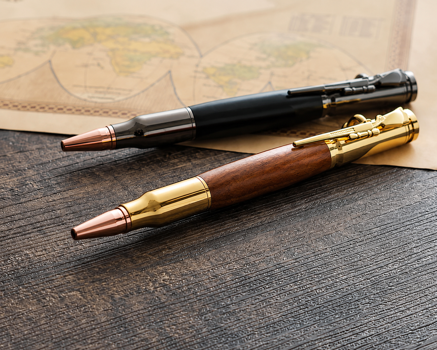 Handcrafted Bolt Action Bullet Pen with Solid Wood & Authentic Shell Casing