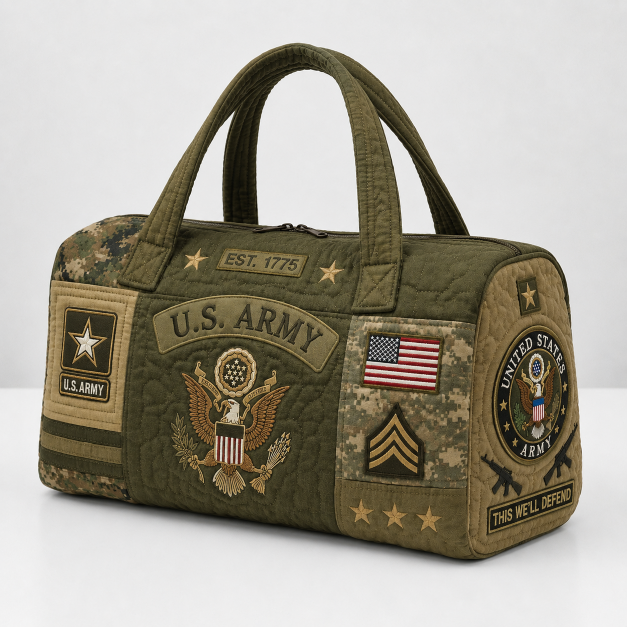 100% Handmade US Military Heritage Quilted Duffel Bag