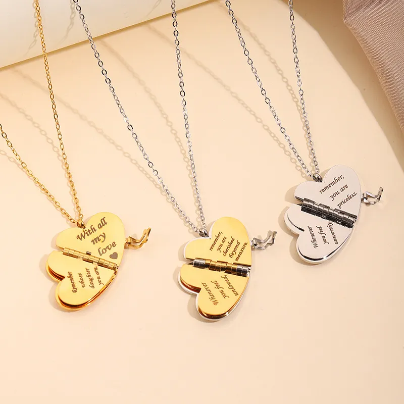 My Love Book Necklace - Heart Pendant with Engraved Text, Perfect Gift for Loved Ones