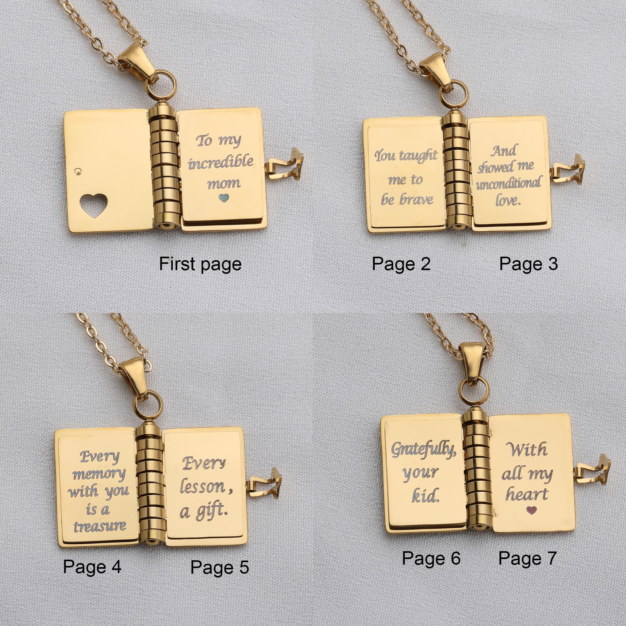 Best Mom Ever Book Necklace – Mini Message Pendant with Heartfelt Words Inside, Adjustable Chain Gift for Mother’s Day or Birthday