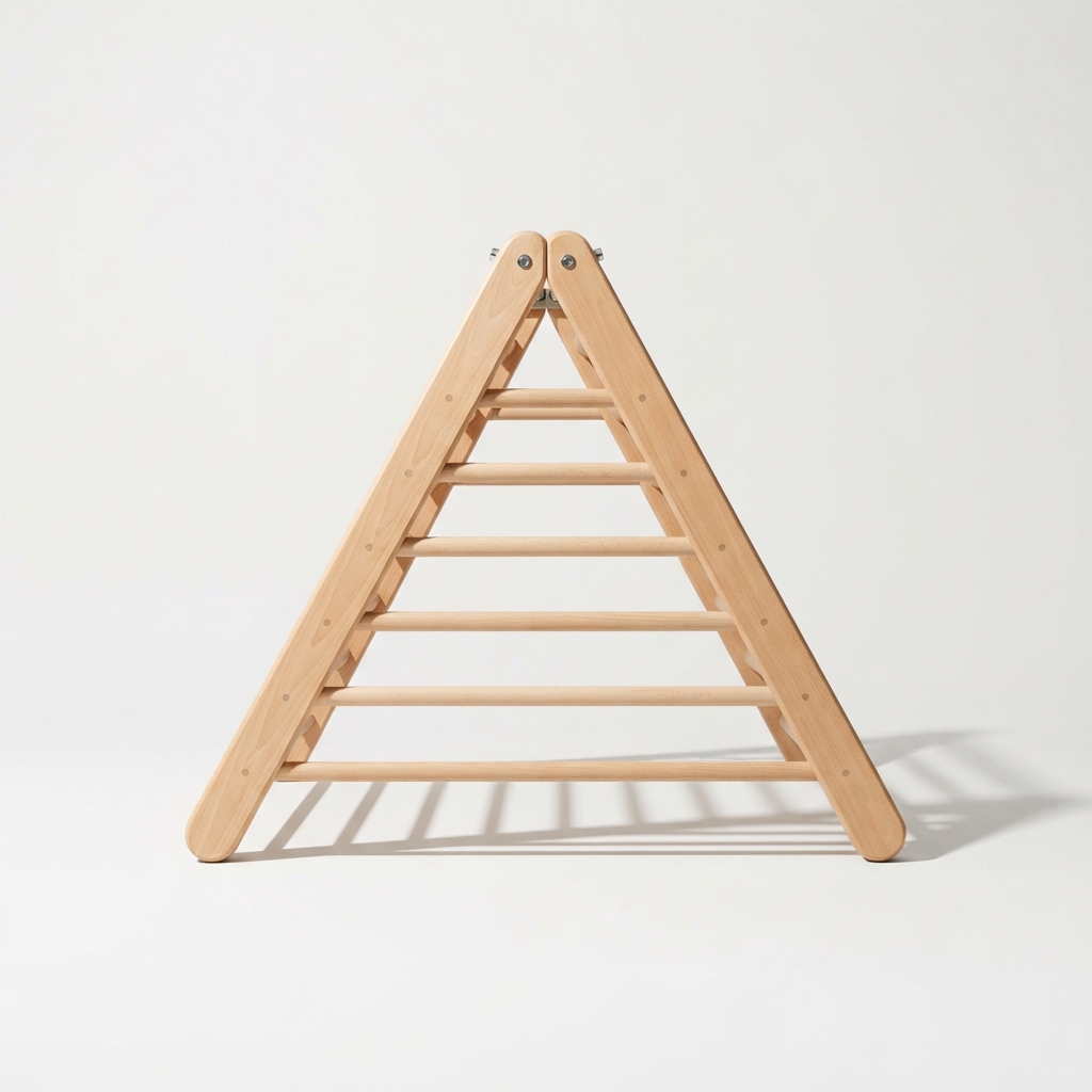 Indoor climbing triangle for kids on off-white background