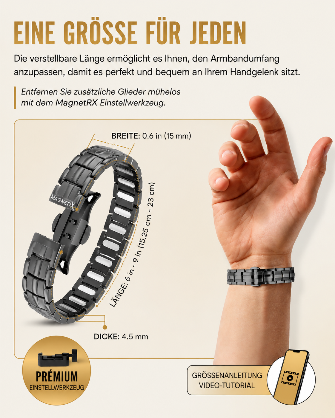 MagnetRX® Herren-Magnetarmband – 5-fache EllipseMAX-Stärke mit 5.000 Gauß Magnetkraft – Amerikanisches Design & patentiert – Hochwertiges Titan-Magnetarmband für Herren, längenverstellbar