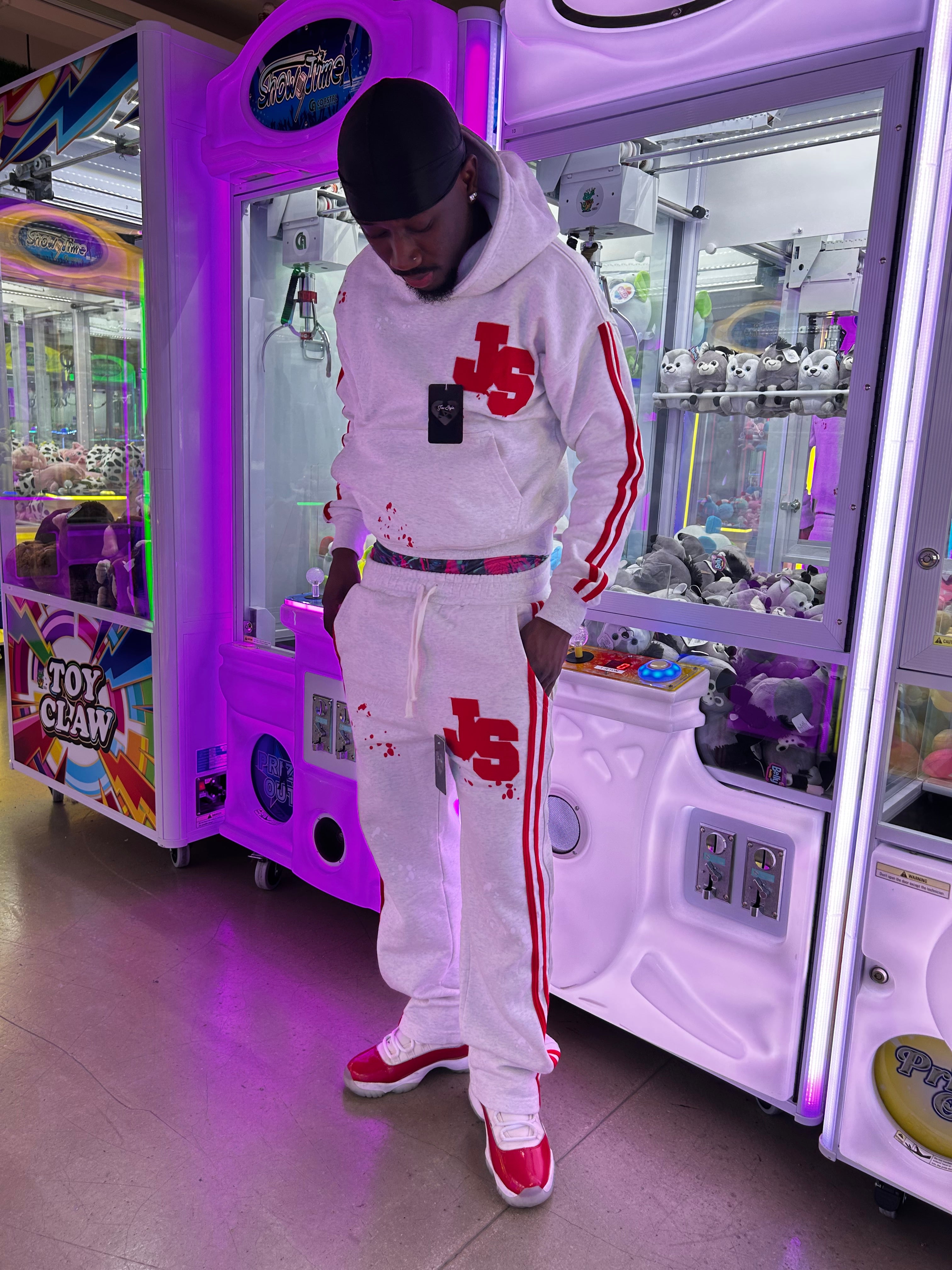VELNT-Retro Contrast Hoodie & Jogger Set (Cherry)