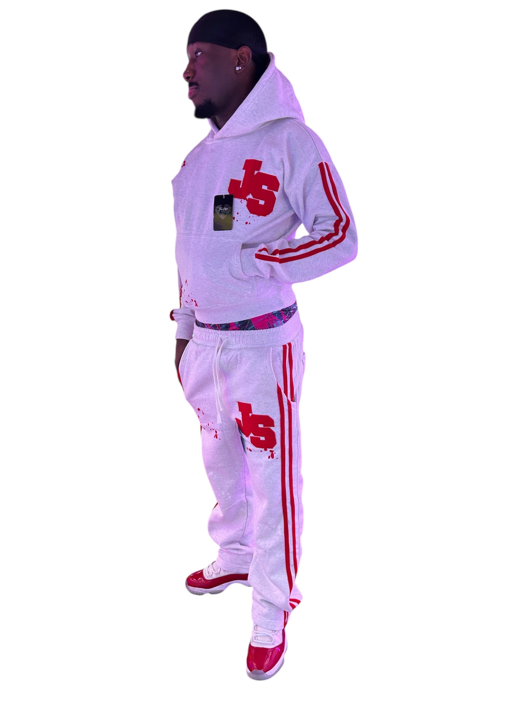 VELNT-Retro Contrast Hoodie & Jogger Set (Cherry)