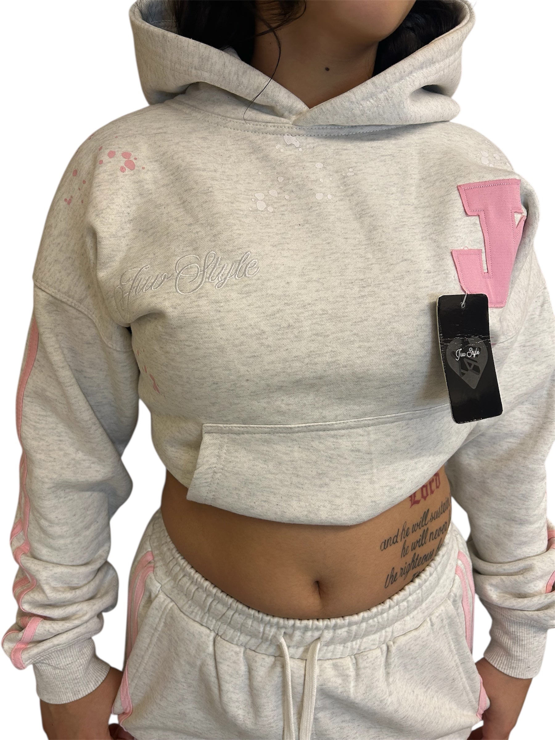 VELNT-Retro Contrast Hoodie & Jogger Set（Rose）