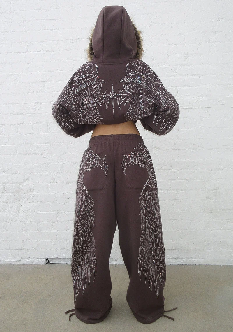 FALLEN FAUX FUR RHINESTONE SET BROWN (DETACHABLE FUR)