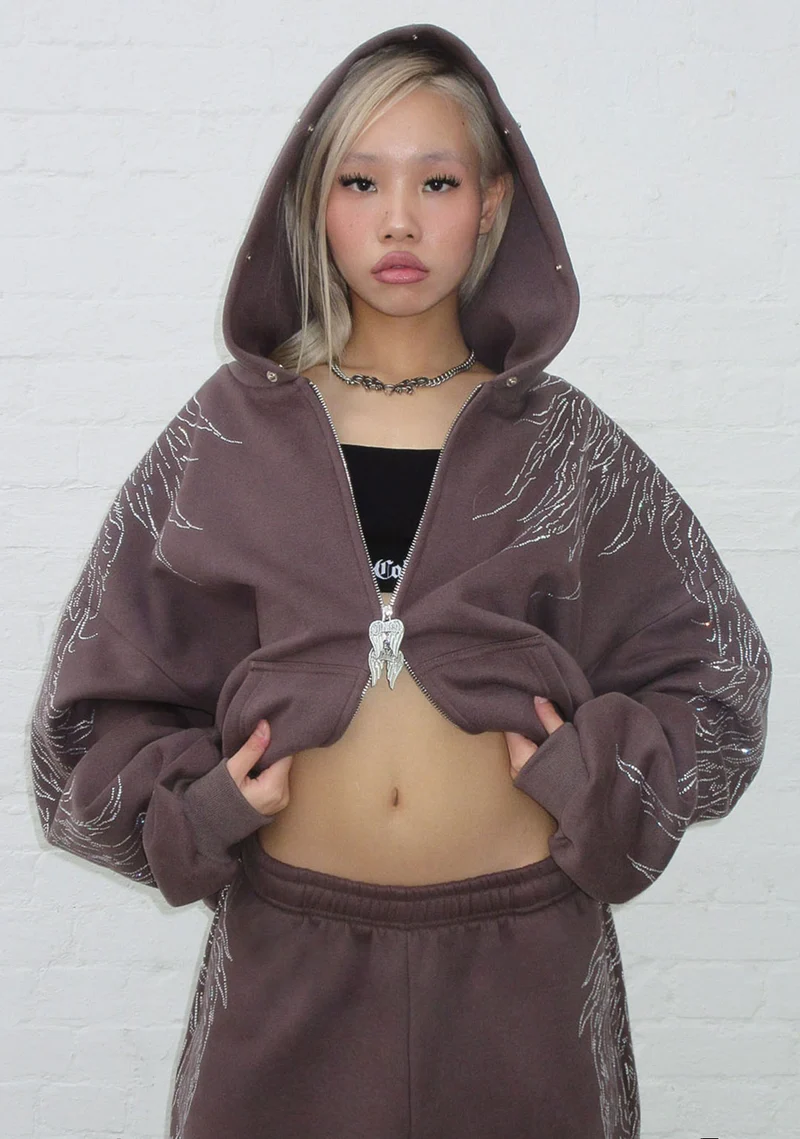 FALLEN FAUX FUR RHINESTONE SET BROWN (DETACHABLE FUR)