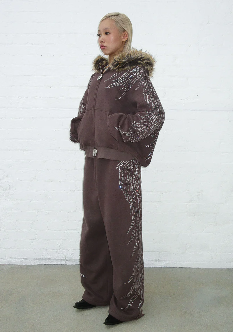 FALLEN FAUX FUR RHINESTONE SET BROWN (DETACHABLE FUR)