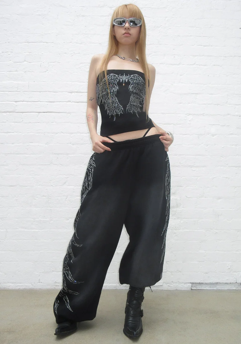 FALLEN FAUX FUR RHINESTONE SET WASHED BLACK (DETACHABLE FUR)