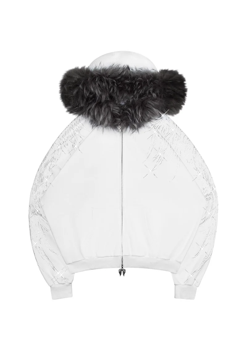 FALLEN FAUX FUR RHINESTONE SET WHITE (DETACHABLE FUR) 