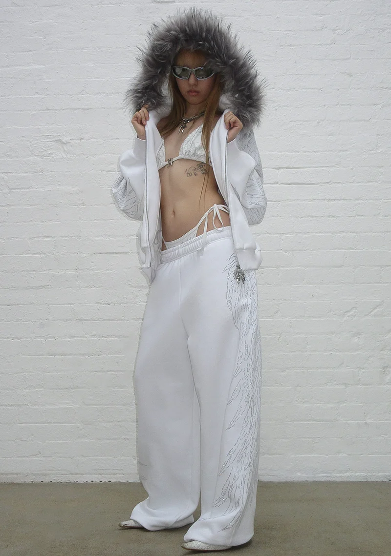 FALLEN FAUX FUR RHINESTONE SET WHITE (DETACHABLE FUR) 