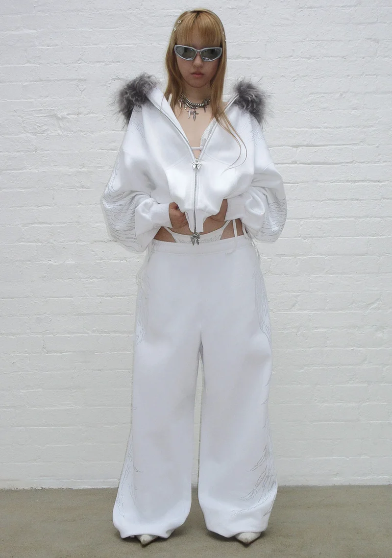 FALLEN FAUX FUR RHINESTONE SET WHITE (DETACHABLE FUR) 