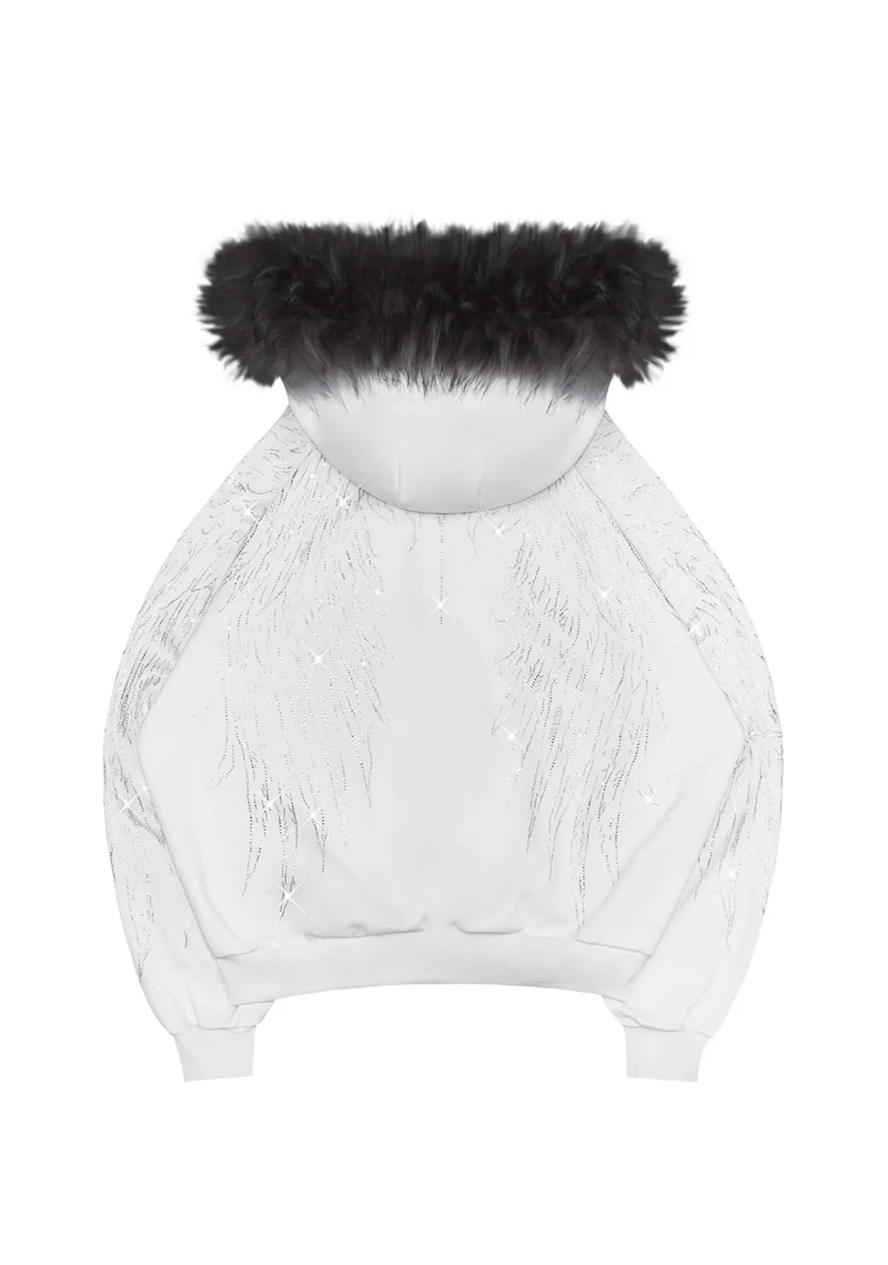 FALLEN FAUX FUR RHINESTONE SET WHITE (DETACHABLE FUR) 
