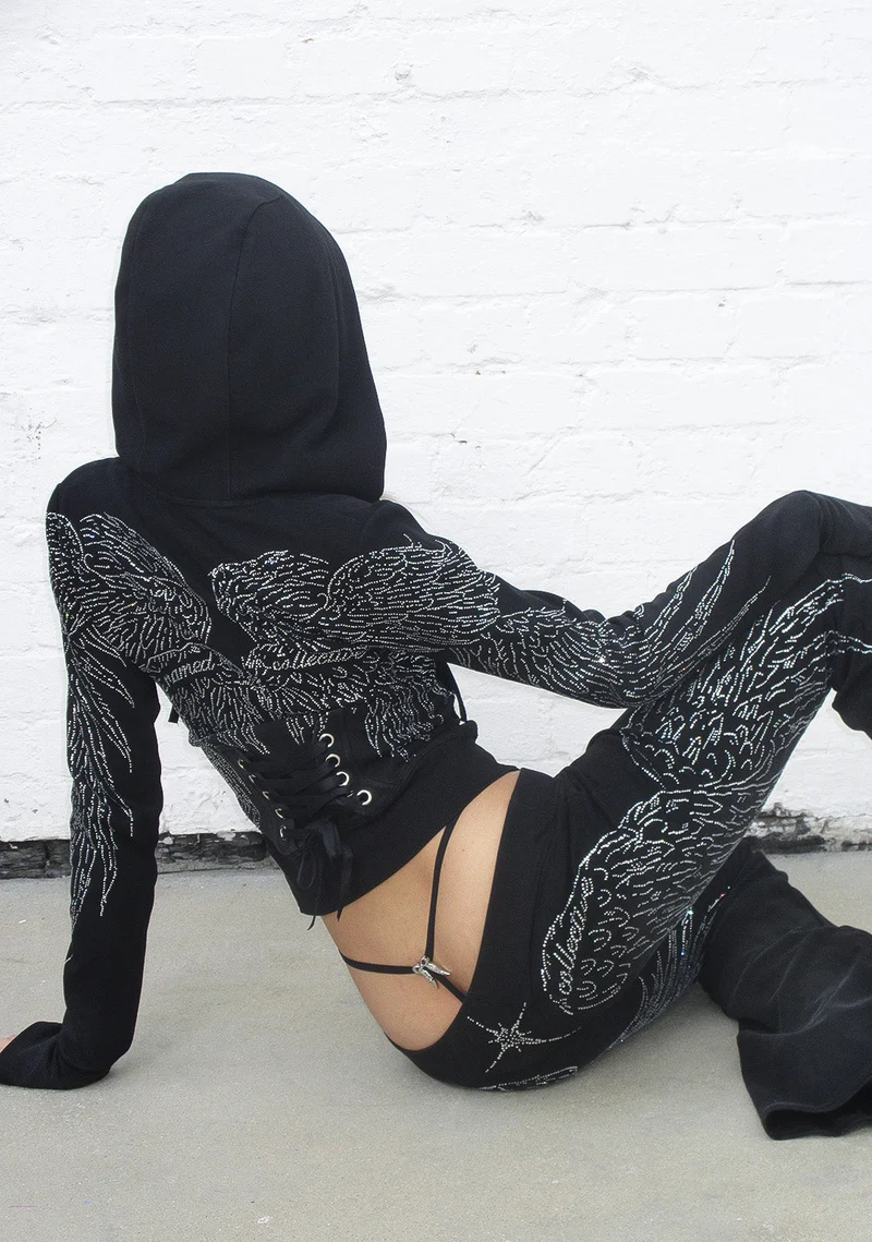 FALLEN RHINESTONE SCULPT STRETCH SET WASHED BLACK