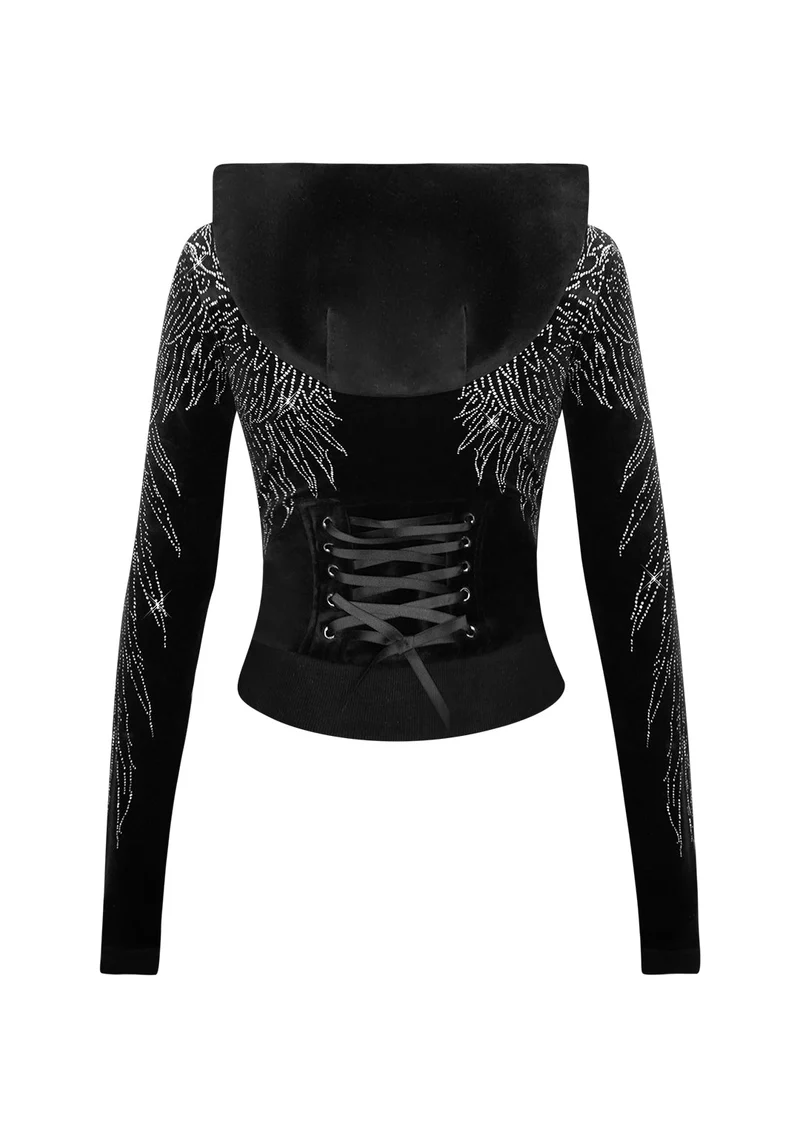 FALLEN RHINESTONE VELOUR SET BLACK