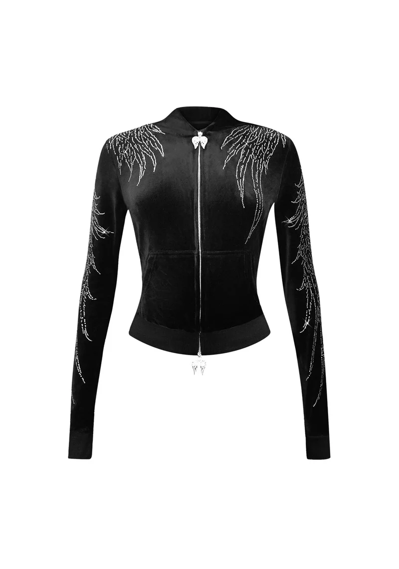 FALLEN RHINESTONE VELOUR SET BLACK