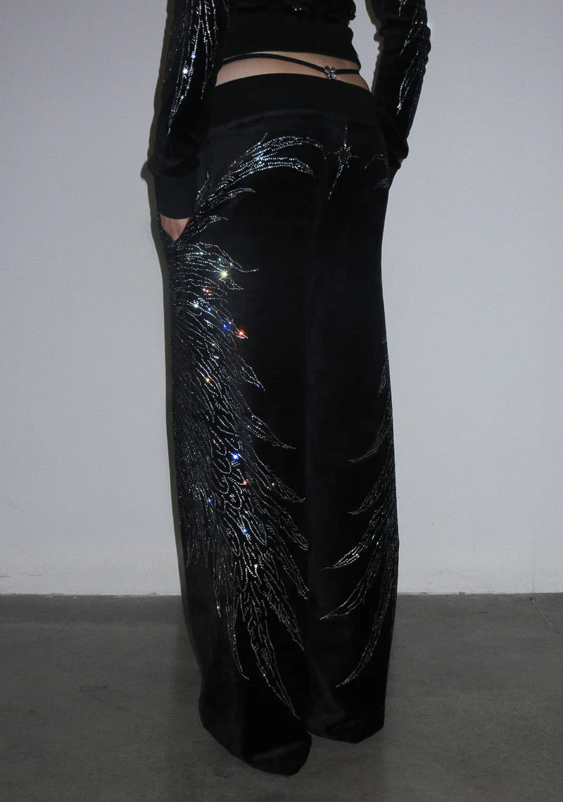 FALLEN RHINESTONE VELOUR SET BLACK