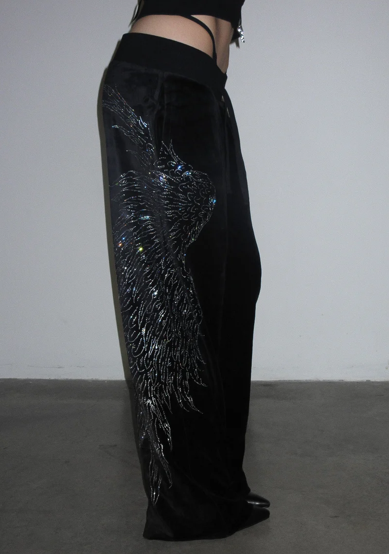 FALLEN RHINESTONE VELOUR SET BLACK