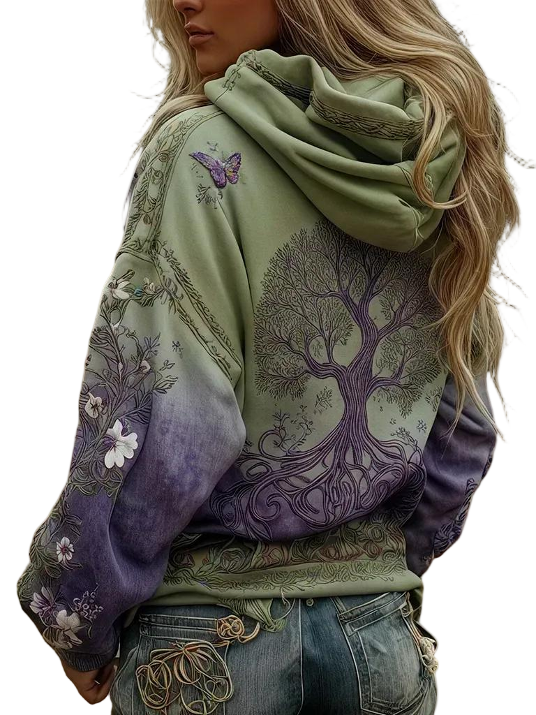 Women's Vintage Viking Tree Of Life Art Gradient Comfort Hoodie