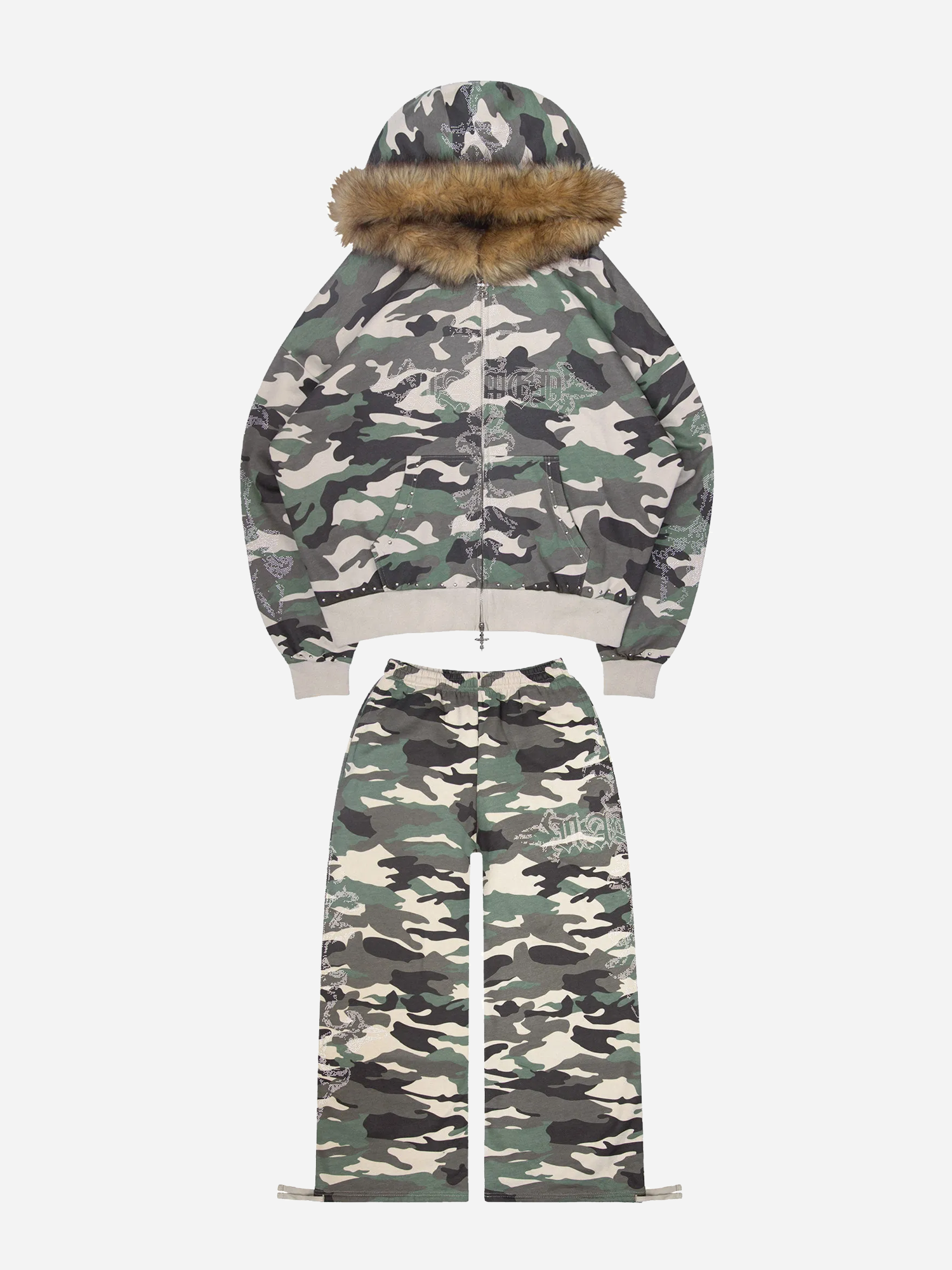 FERAL FAUX FUR STUDDED SET CAMO (DETACHABLE FUR)