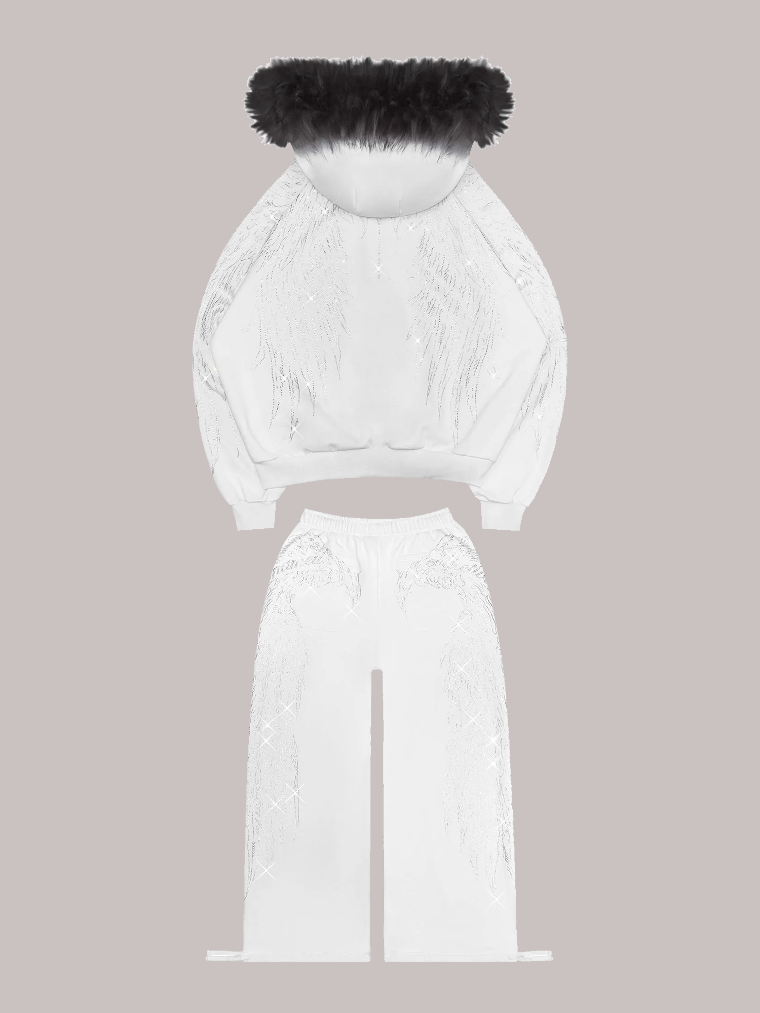 FALLEN FAUX FUR RHINESTONE SET WHITE (DETACHABLE FUR)