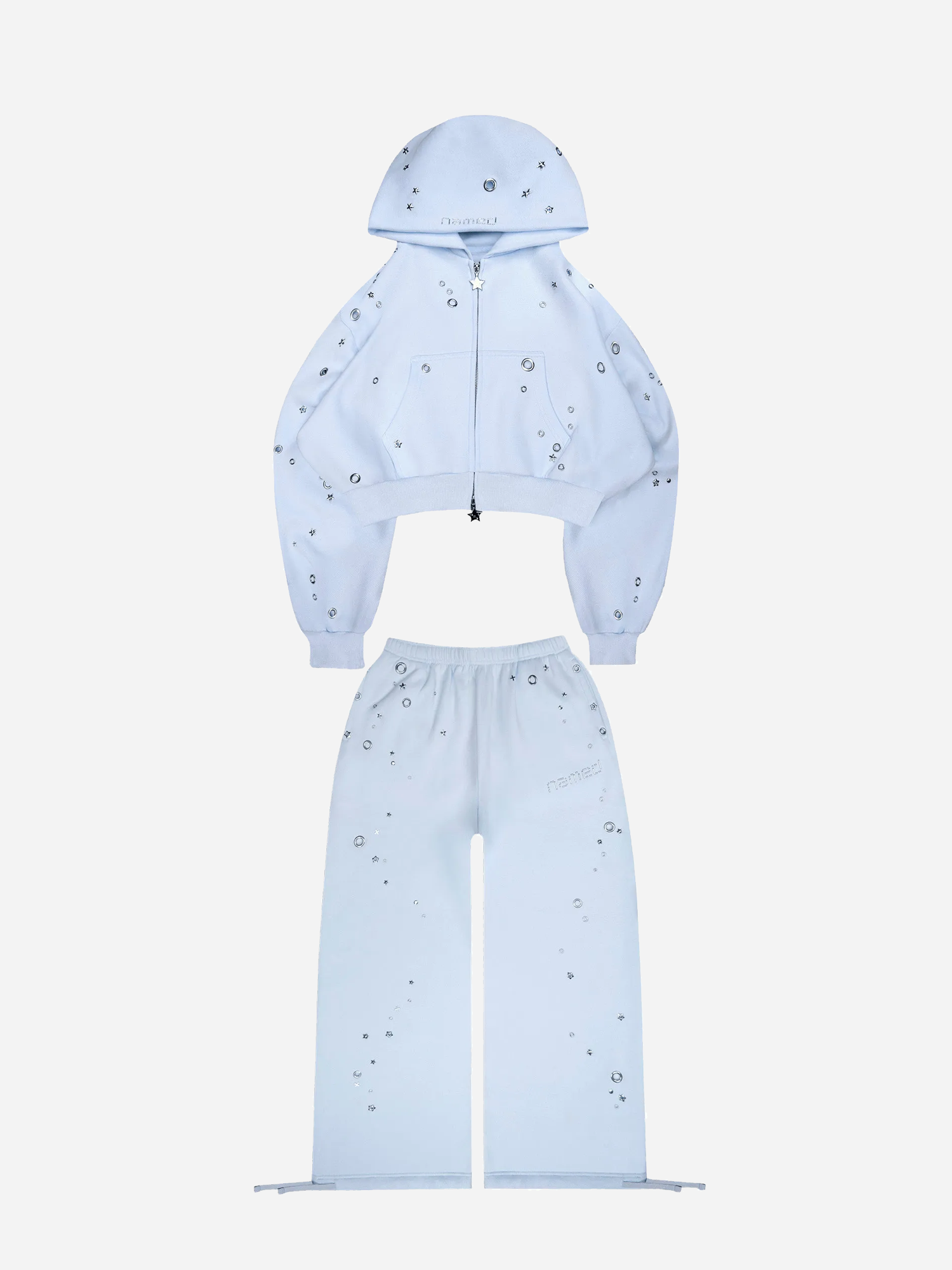 GLITCH EYELET CROP SET BABY BLUE