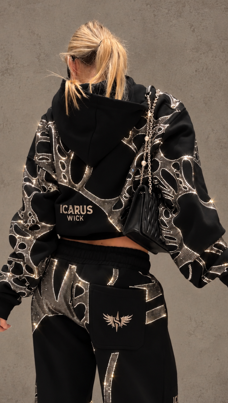 Ascent Black Rhinestone Cropped Set