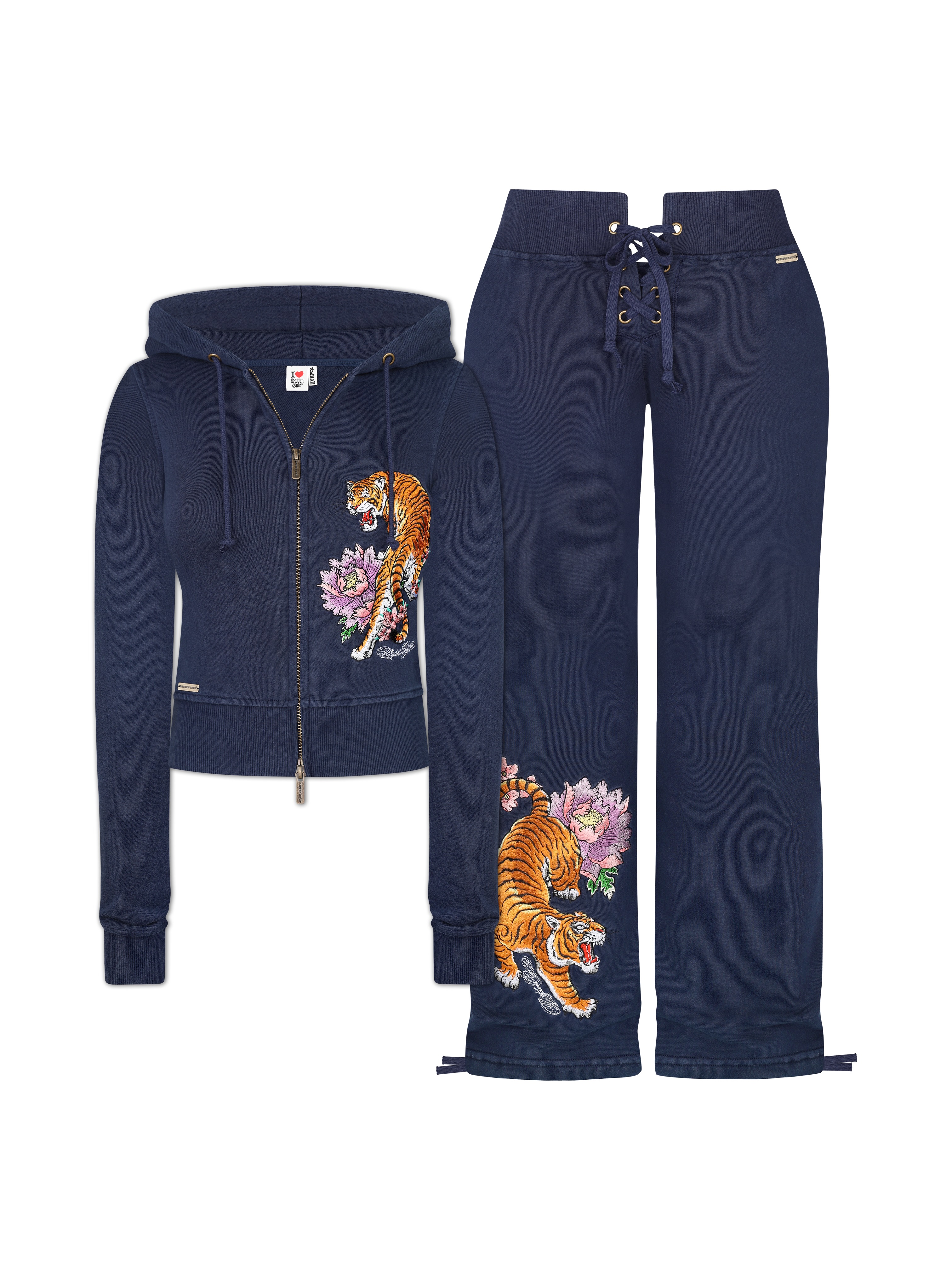 Navy Tiger Embroidered Set