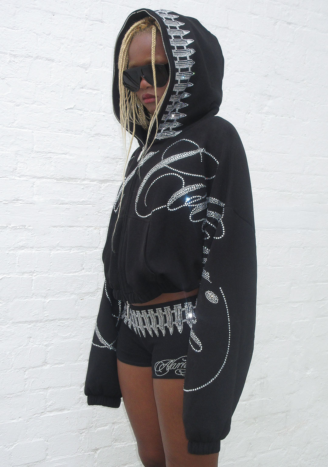 ENEMY RHINESTONE CROP SET BLACK