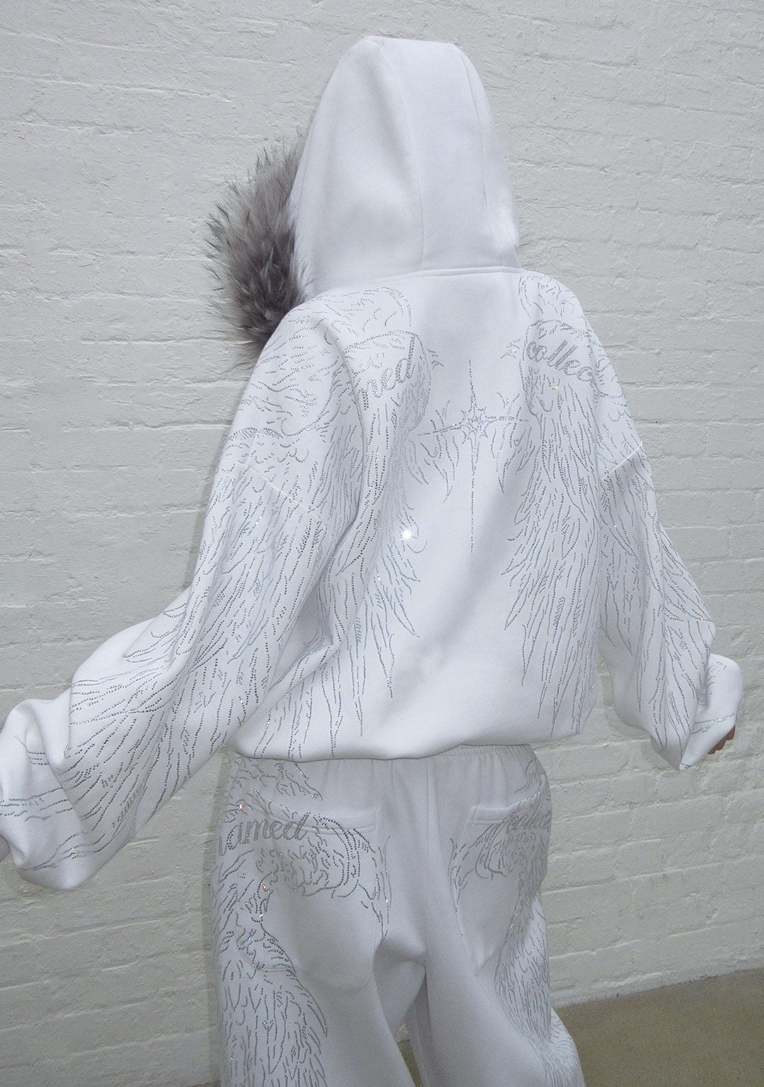 FALLEN FAUX FUR RHINESTONE SET WHITE (DETACHABLE FUR)