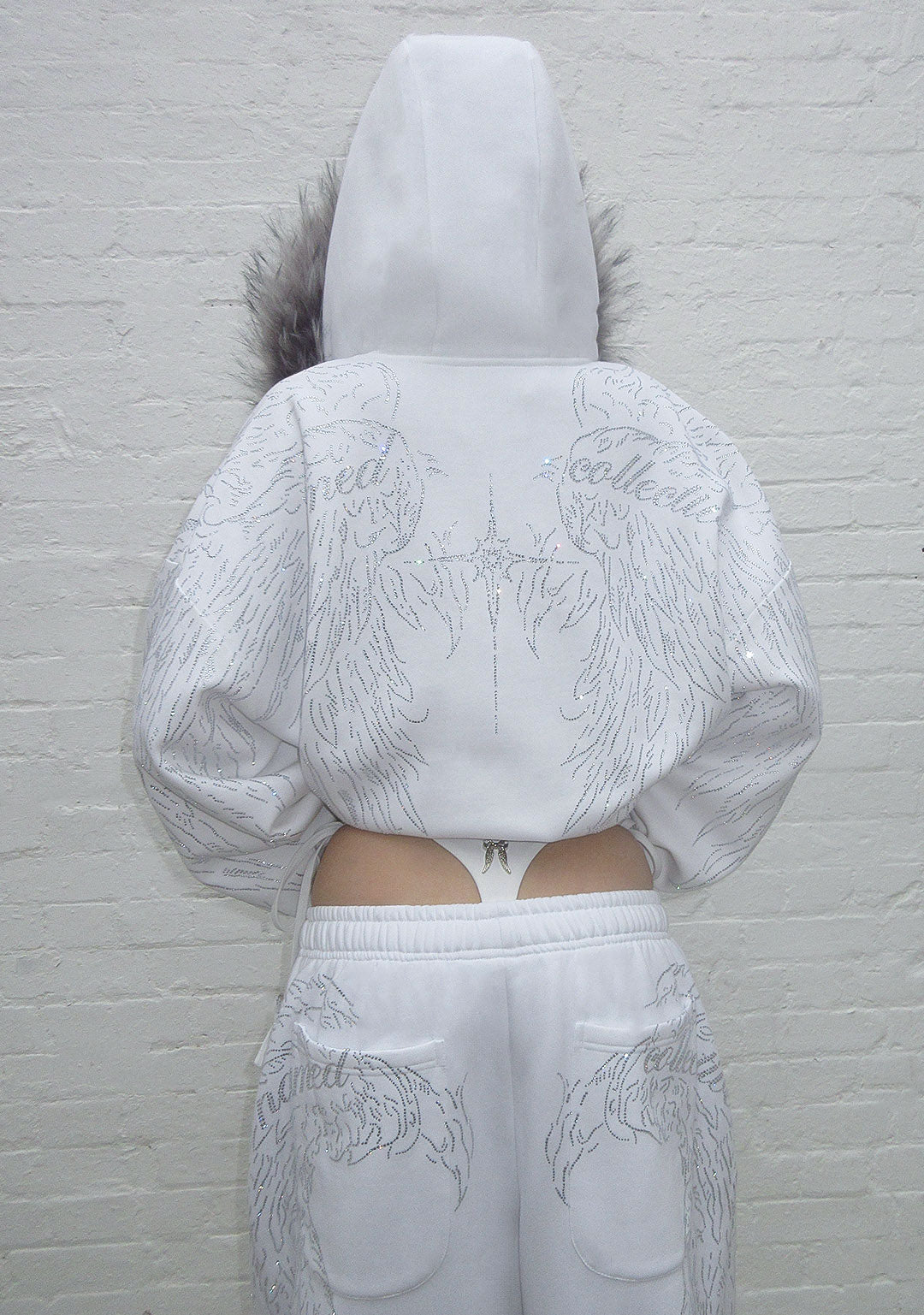 FALLEN FAUX FUR RHINESTONE SET WHITE (DETACHABLE FUR)