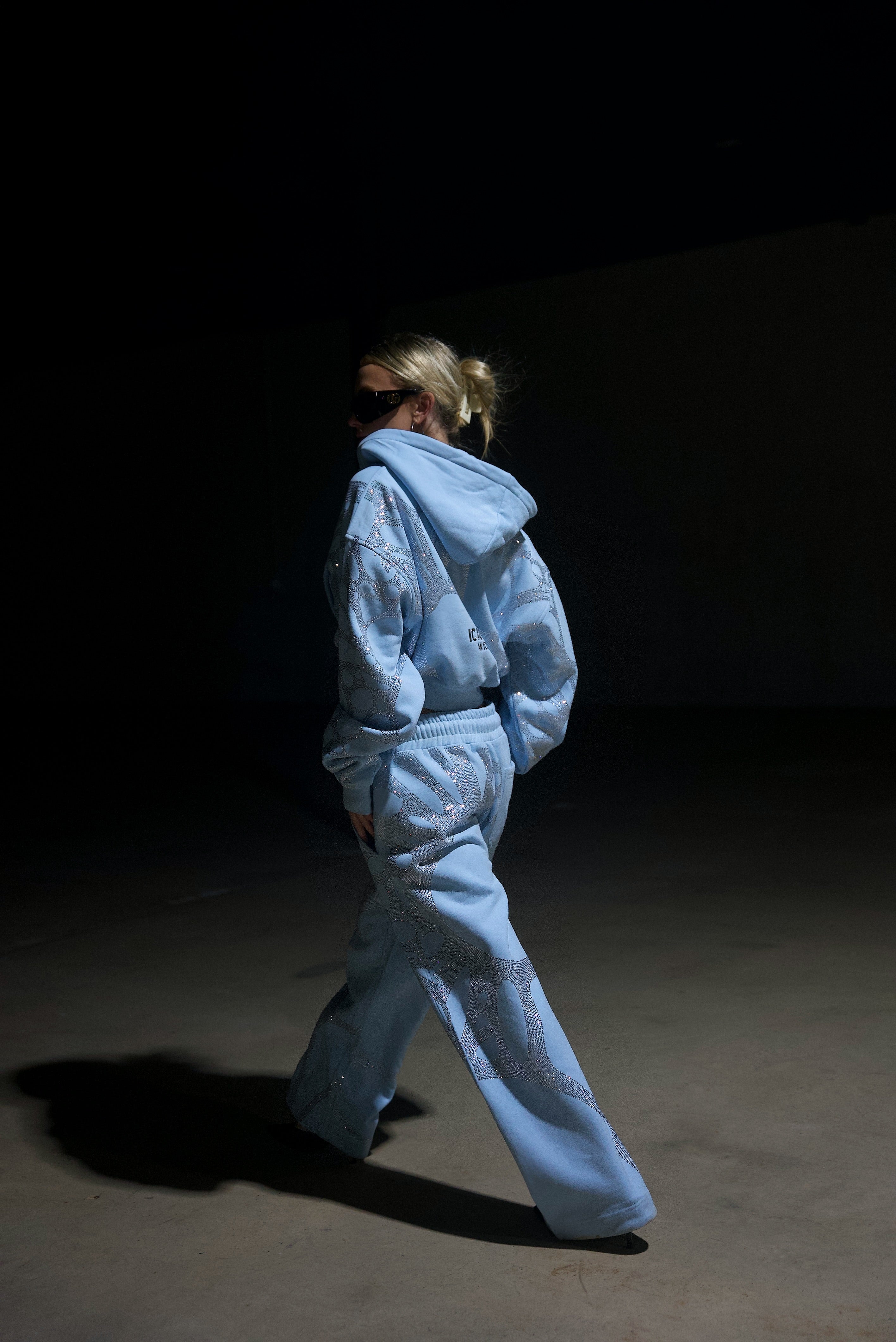 Ascent Blue Rhinestone Cropped Hoodie
