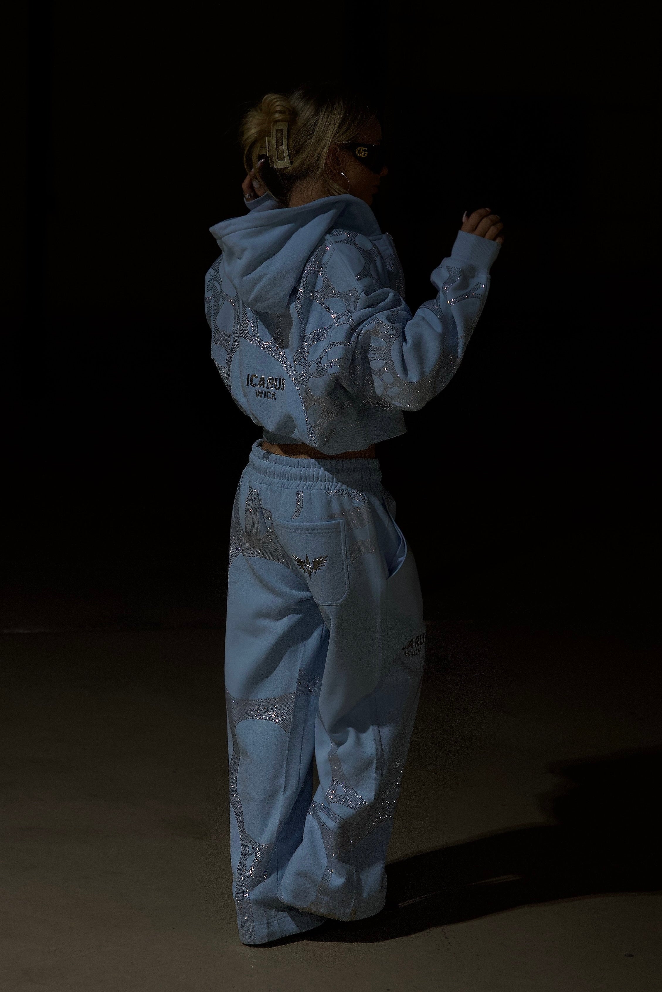 Ascent Blue Rhinestone Cropped Hoodie