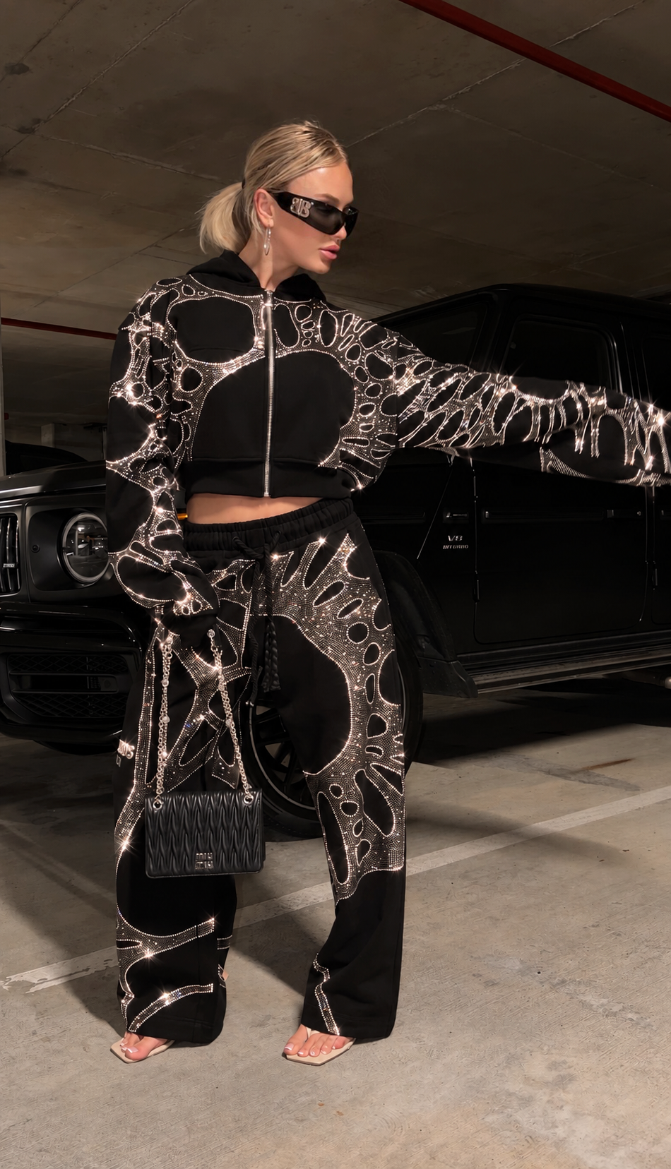 Ascent Black Rhinestone Cropped Set