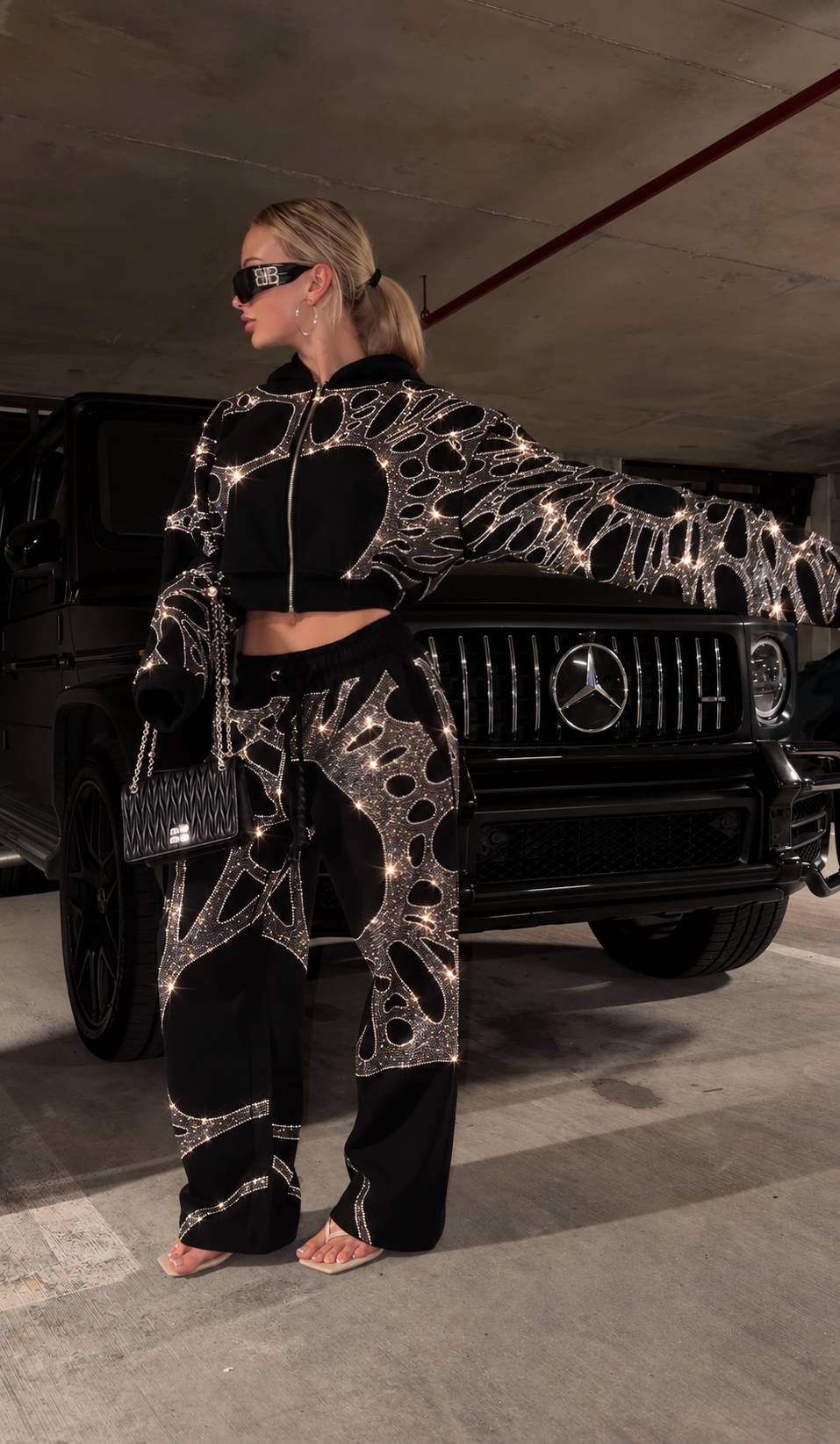 Ascent Black Rhinestone Cropped Set