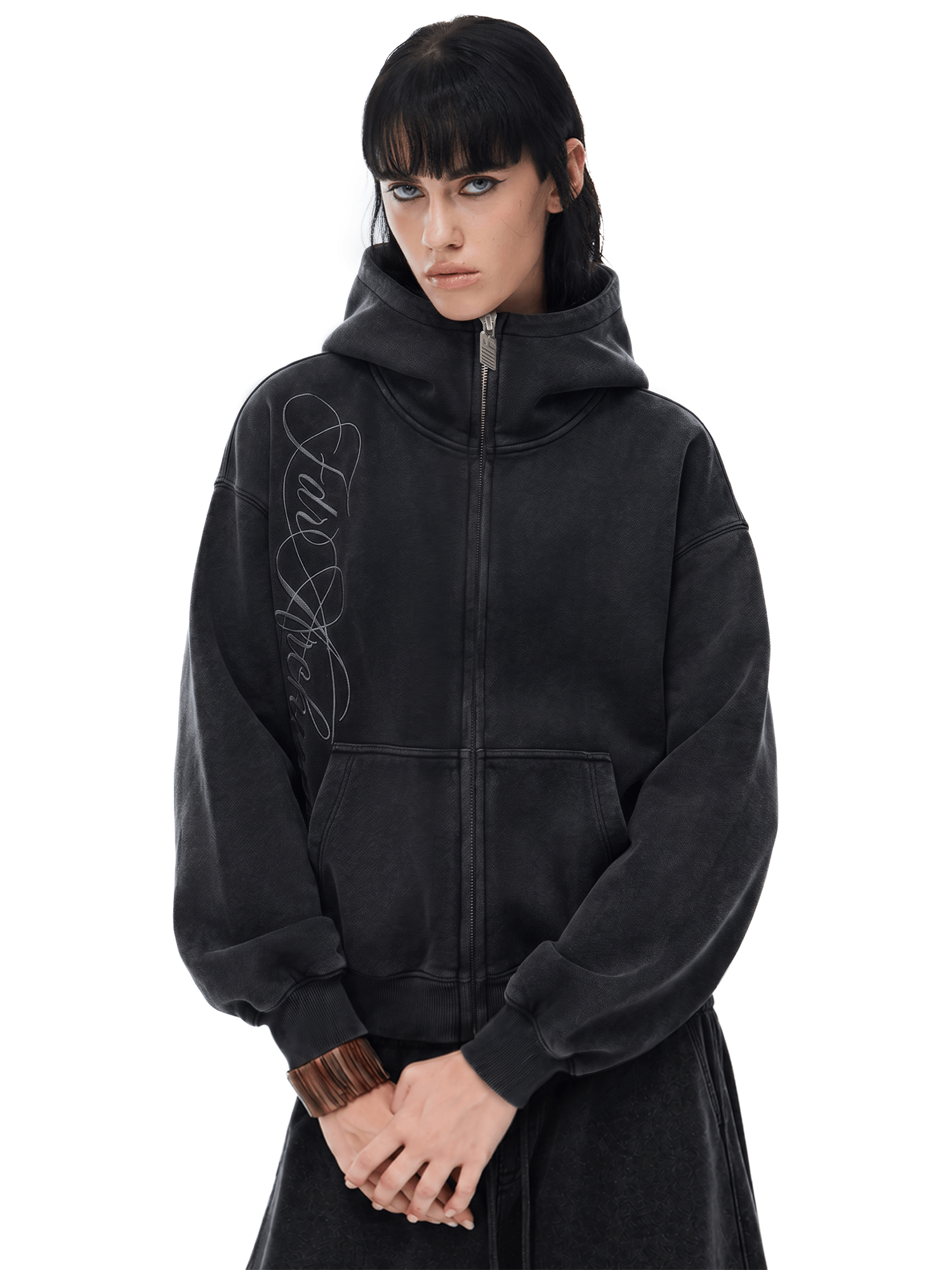 Washed Embroidery Zip Hoodie