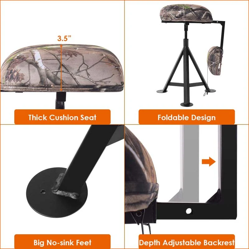 Eletriclife Swivel Hunting Chair Tripod Blind Stool with Detachable Backrest