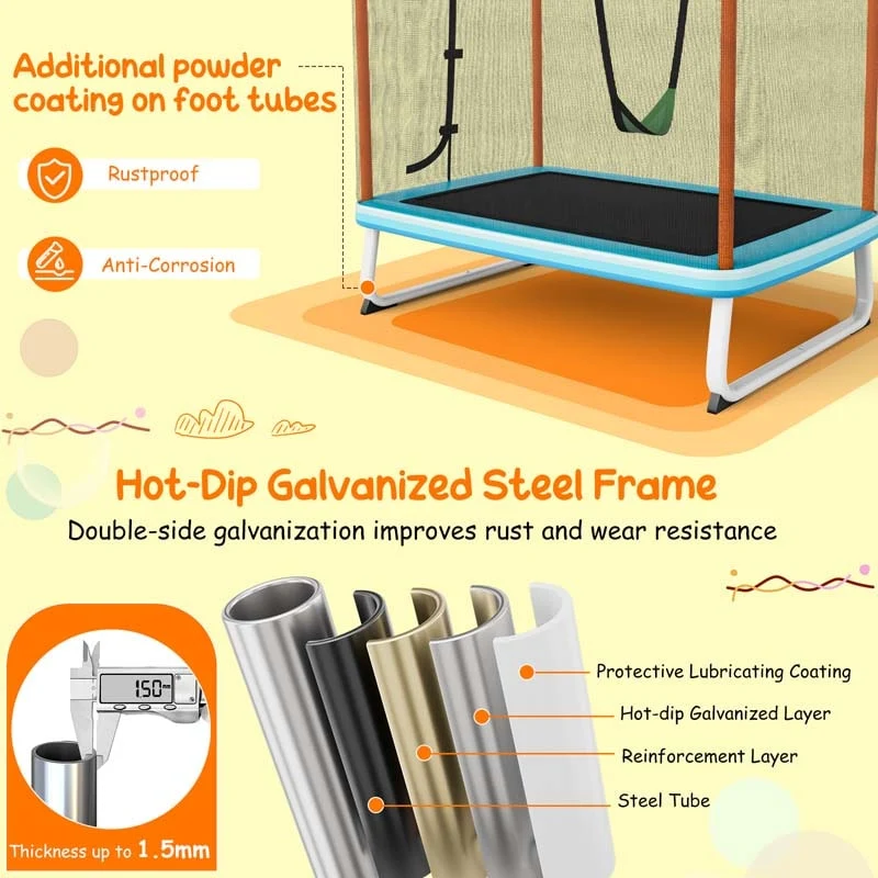 Eletriclife 3-in-1 6FT Rectangle Kids Trampoline with Swing Horizontal Bar