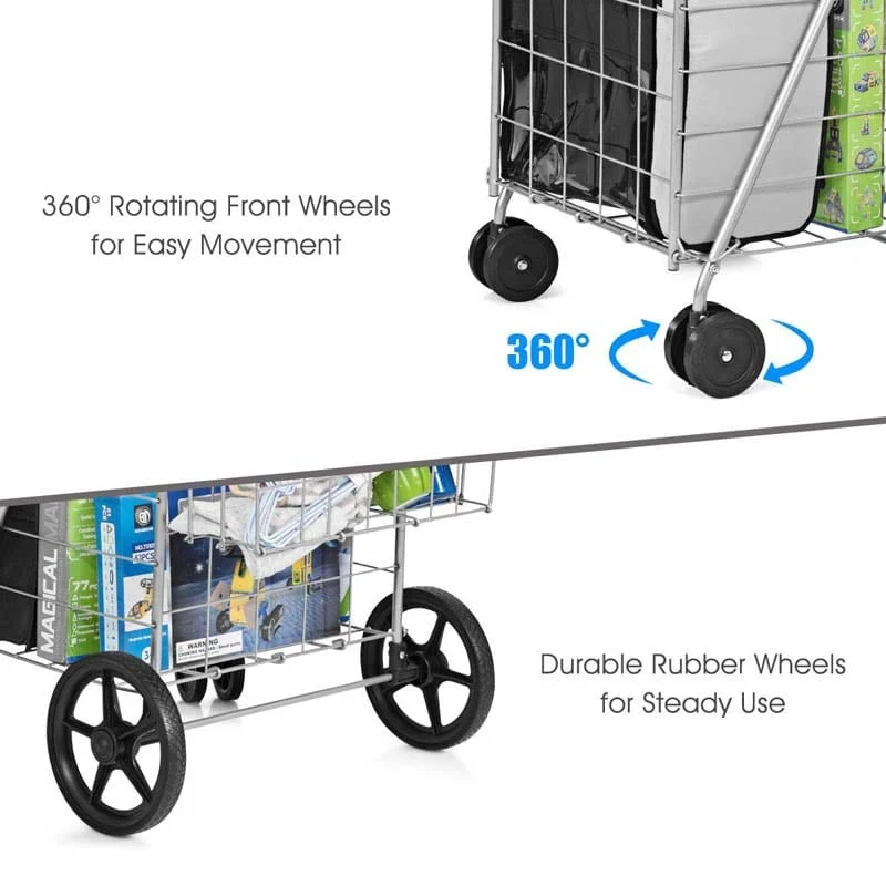 Eletriclife Folding Shopping Cart with Swiveling Wheels and Dual Storage Baskets