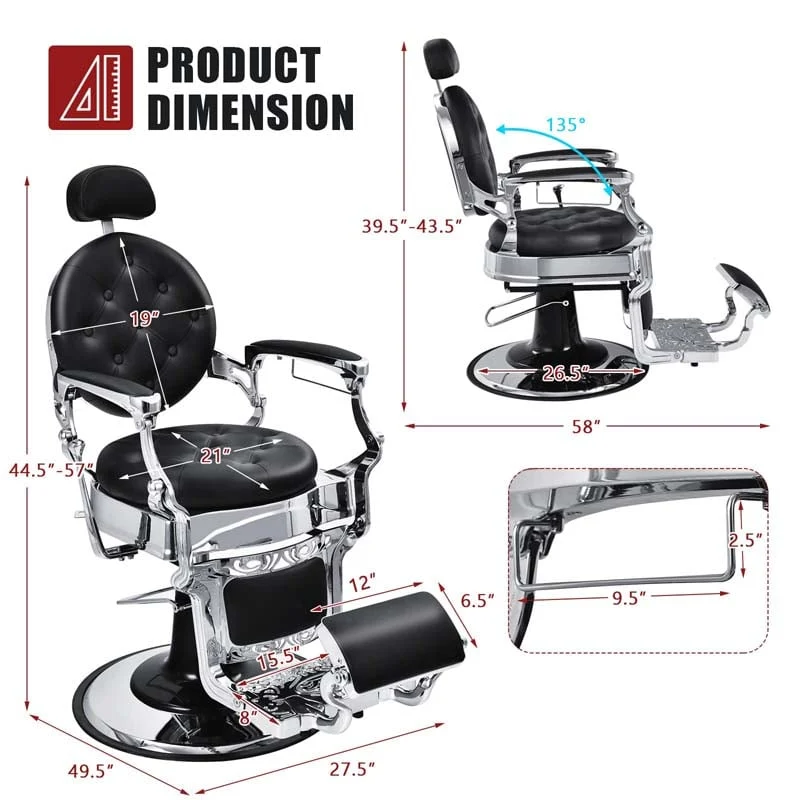 Eletriclife Vintage Barber Chair with Adjustable Height and Headrest