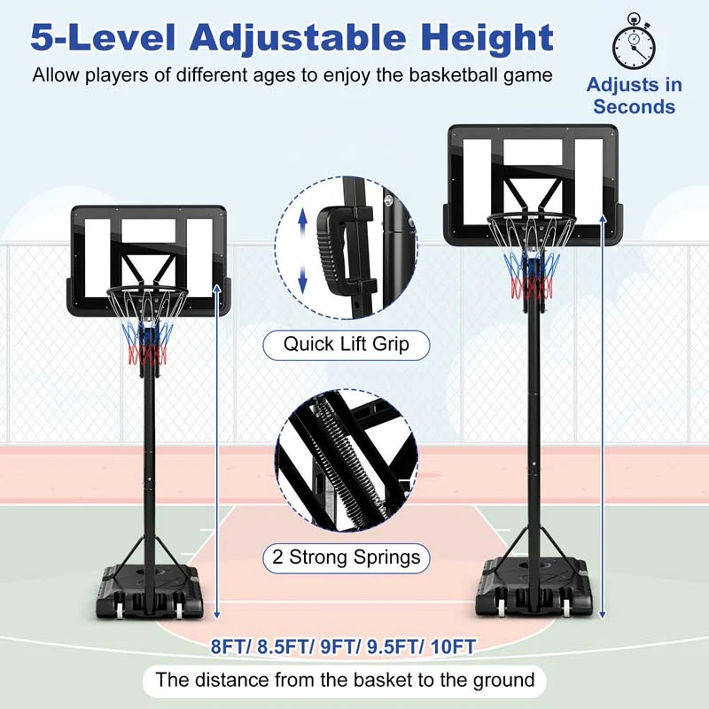 Eletriclife Portable Basketball Hoop with 8 to 10 Feet 5-Level Height Adjustable