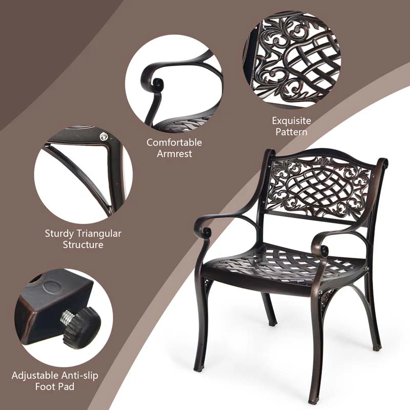 Eletriclife Outdoor Cast Aluminum Chairs with Armrests and Curved Seats