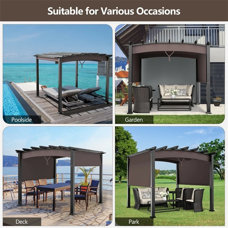 Eletriclife 10 x 10 Feet Patio Pergola Gazebo Sun Shade Shelter with Retractable Canopy