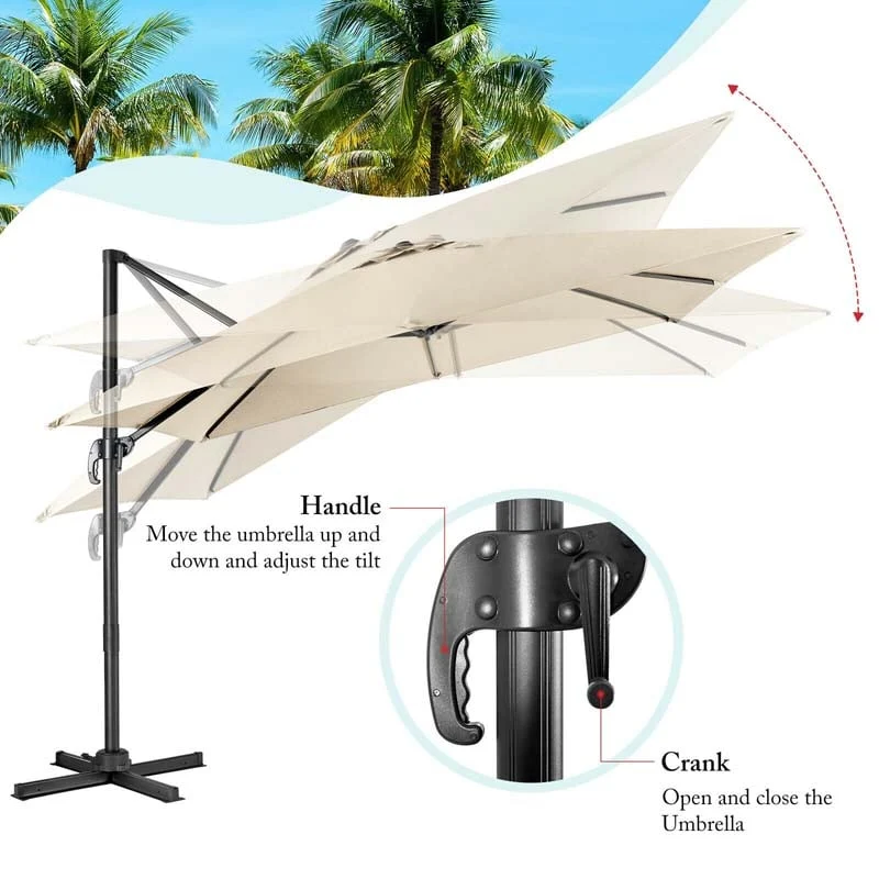 Eletriclife 10 x 10 Feet Cantilever Offset Square Patio Umbrella with 3 Tilt Settings