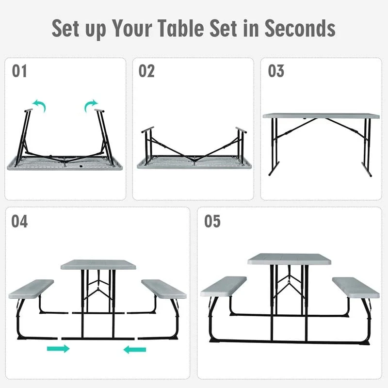 Eletriclife Indoor and Outdoor Folding Picnic Table Bench Set with Wood-like Texture