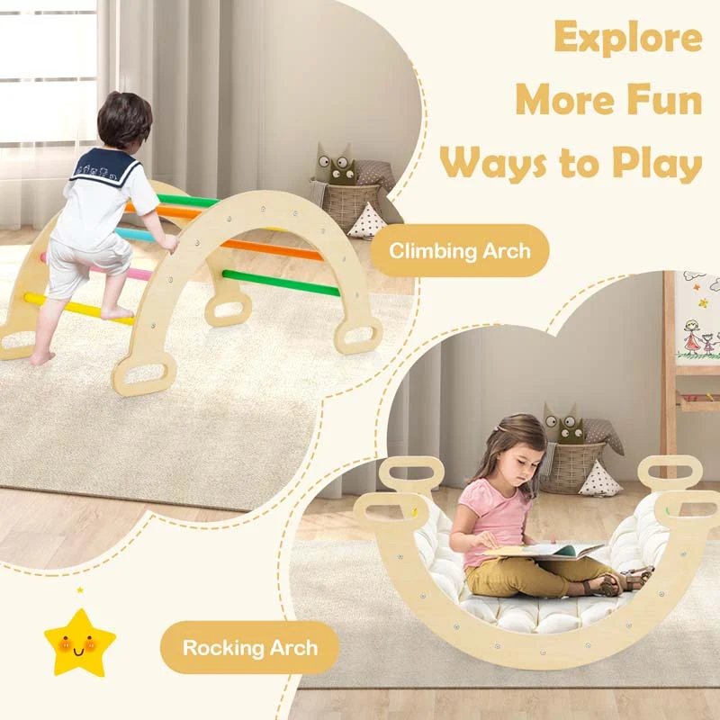 Eletriclife 5 in 1 Montessori Wooden Arch Climber Ladder with Sliding Ramp