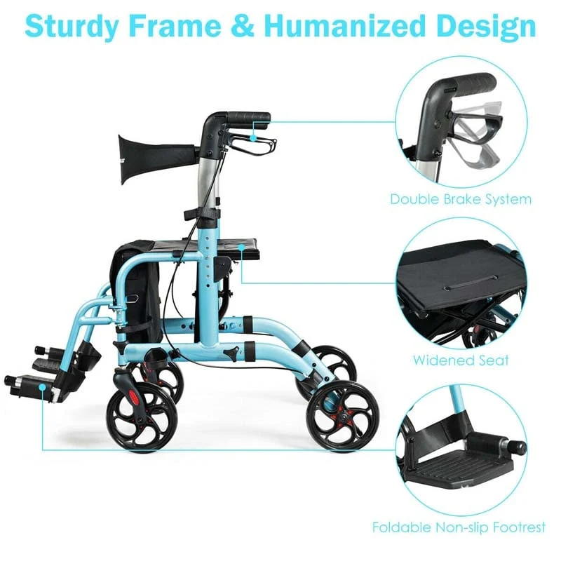 Eletriclife Aluminum Adjustable Folding Handle Medical Walker Rollator