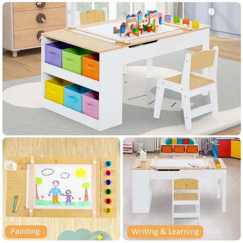 Eletriclife 2 in 1 Toddler Craft Play Wood Activity Desk with 2 Chairs