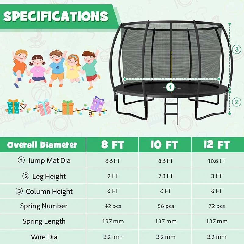 Eletriclife 12FT Recreational Trampoline with Ladder Enclosure Net Safety Pad